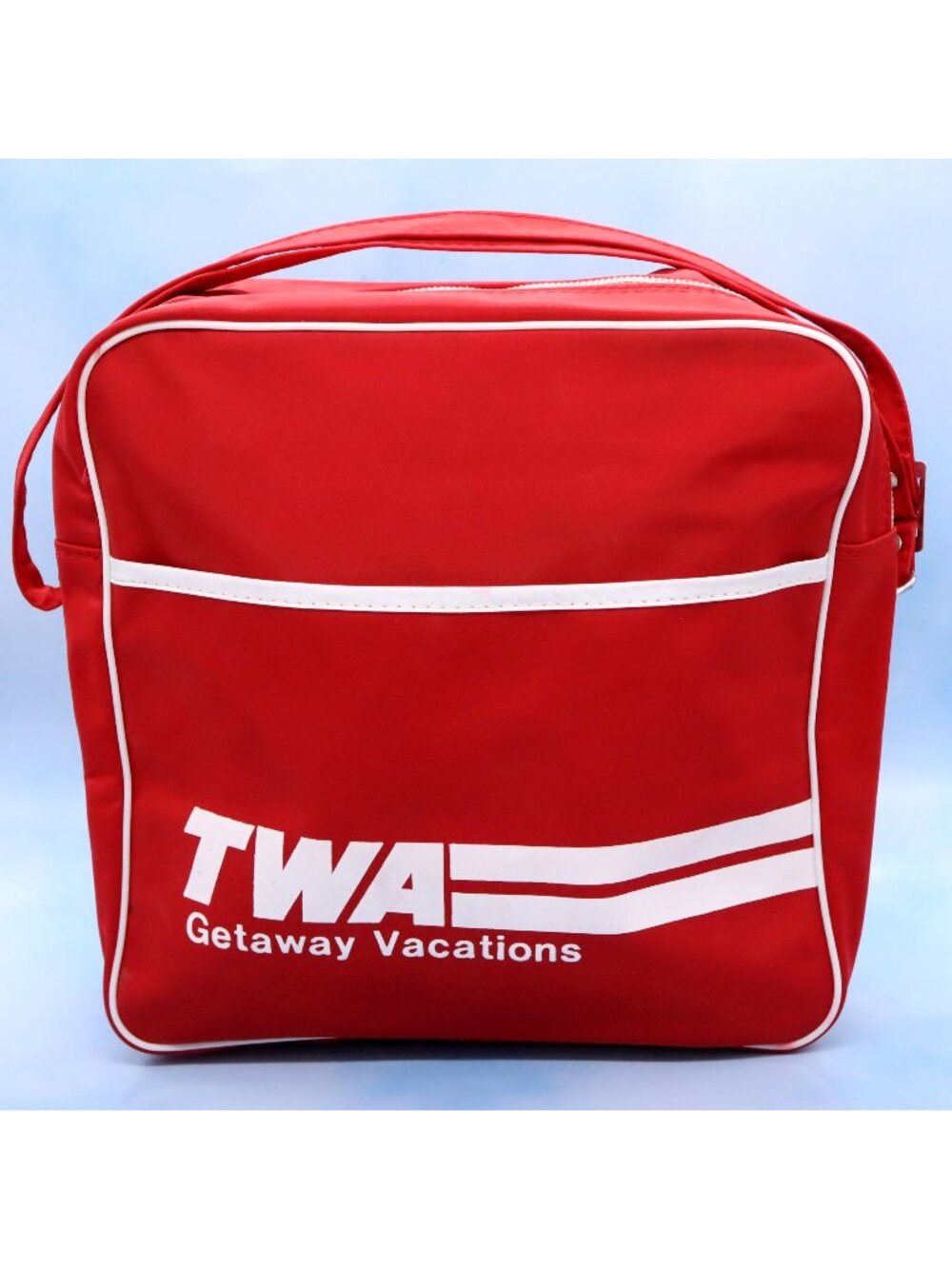 Vintage TWA Airlines Getaway Vacations Red White Travel Bag Adjustable Strap